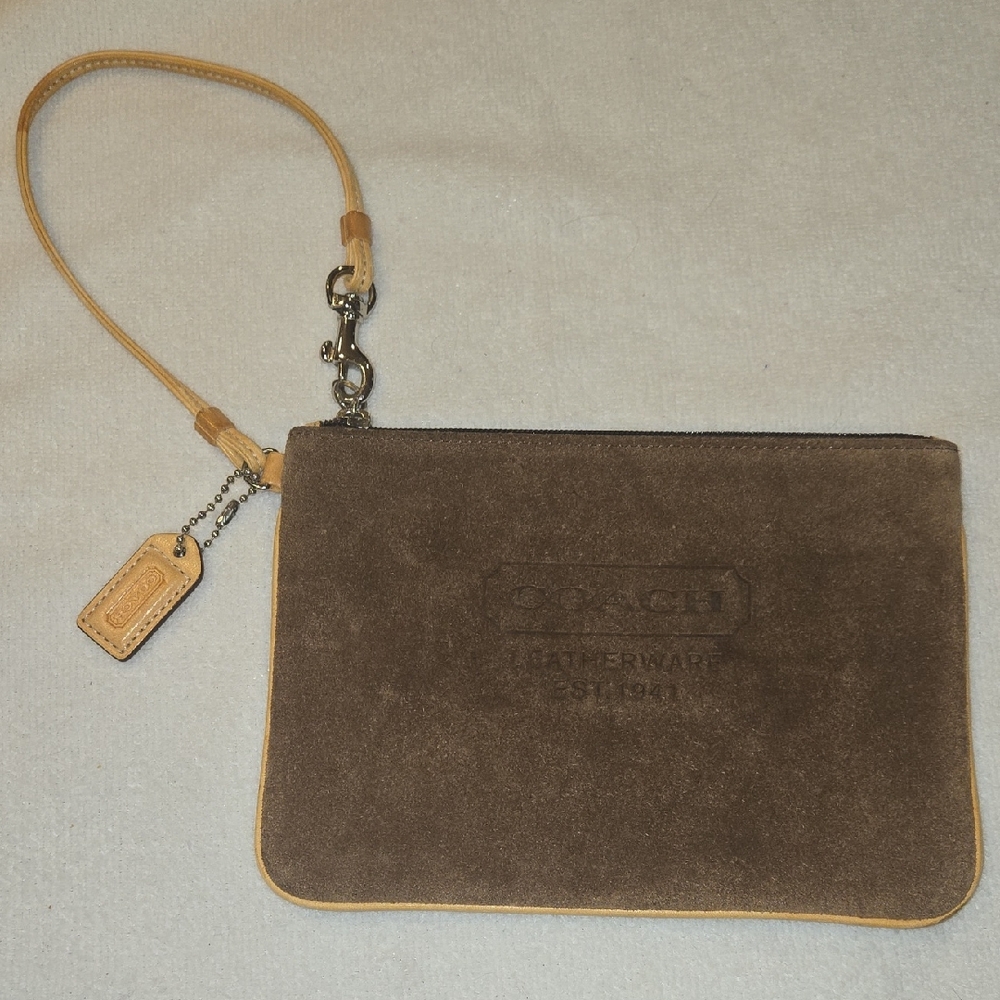 COACH Vintage Brown Suede Wristlet with Leather Trim